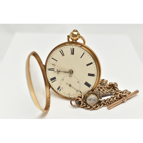 105 - AN 18CT GOLD OPEN FACE POCKET WATCH, key wound, round cream dial, Roman numerals, subsidiary seconds... 