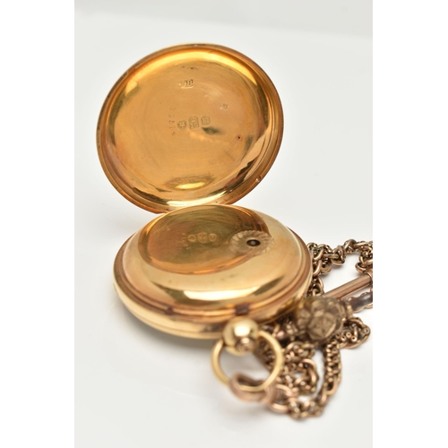 105 - AN 18CT GOLD OPEN FACE POCKET WATCH, key wound, round cream dial, Roman numerals, subsidiary seconds... 