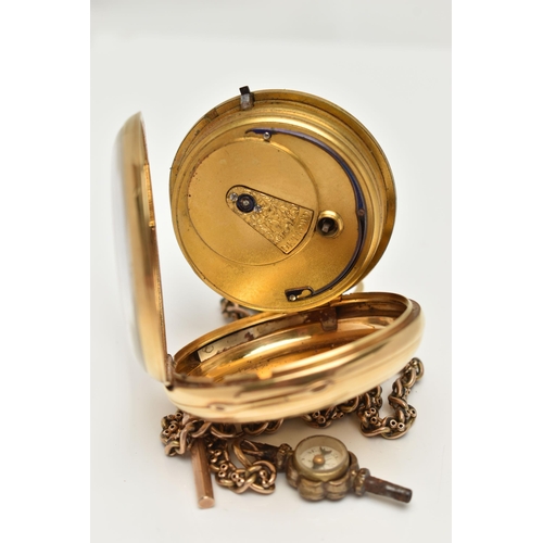 105 - AN 18CT GOLD OPEN FACE POCKET WATCH, key wound, round cream dial, Roman numerals, subsidiary seconds... 