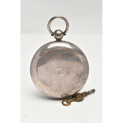 106 - AN EARLY VICTORIAN SILVER OPEN FACE TWENTY FOUR HOUR POCKET WATCH, key wound, round white dial, half... 