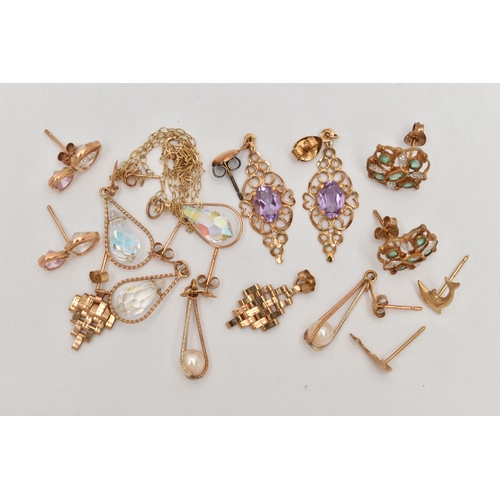 121 - EIGHT ITEMS OF JEWELLERY, to include a pair of faceted paste drop earrings and matching pendant, als... 