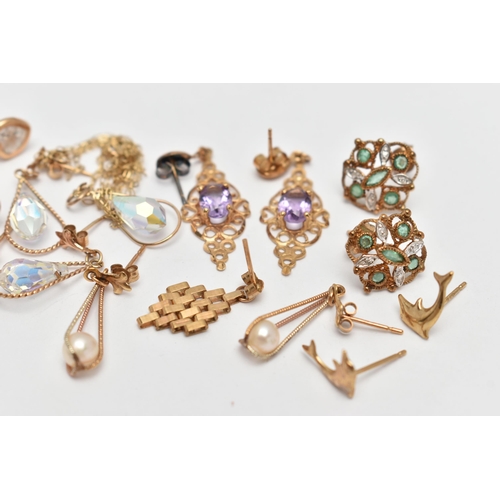 121 - EIGHT ITEMS OF JEWELLERY, to include a pair of faceted paste drop earrings and matching pendant, als... 