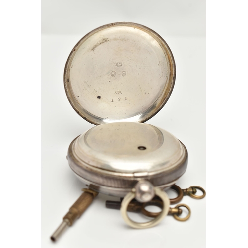 126 - A LATE VICTORIAN SILVER OPEN FACE POCKET WATCH, the A.W.W. Co. Waltham Mass pocket watch with white ... 