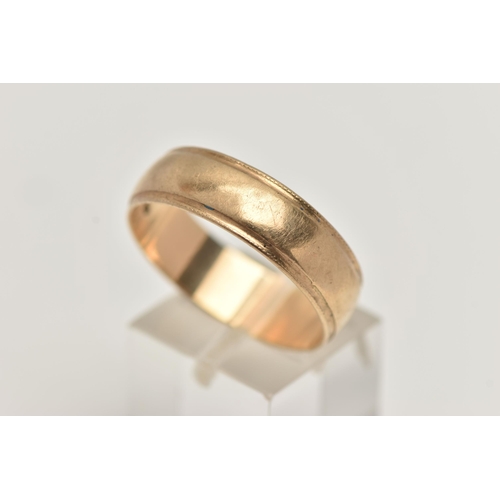 130 - A 9CT GOLD BAND RING, a wide band with a stepped edge milgrain detail, approximate width 7mm, hallma... 