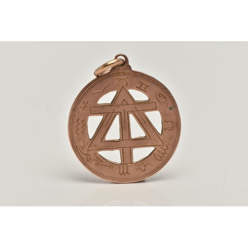 133 - A 9CT GOLD ZODIAC PENDANT, rose gold pendant detailed with all of the zodiac signs, approximate widt... 