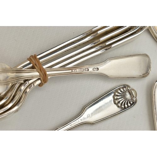 222 - AN ASSORTMENT OF VICTORIA I SILVER CUTLERY, six table spoons, six desert forks, twelve desert spoons... 