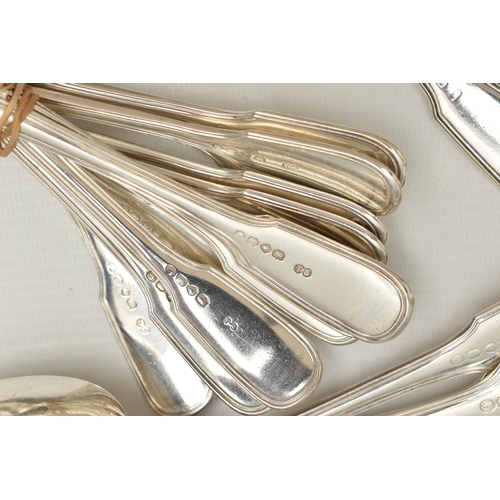 222 - AN ASSORTMENT OF VICTORIA I SILVER CUTLERY, six table spoons, six desert forks, twelve desert spoons... 