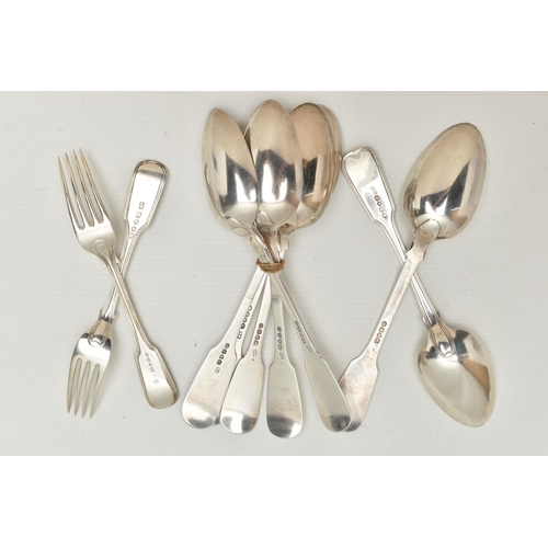 224 - A PART CANTEEN OF 19TH CENTURY FLATWARE, to include a shell pattern fork, engraved with a family cre... 