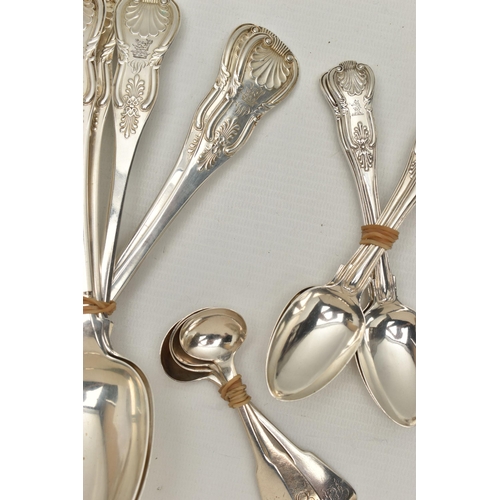 225 - A PART CANTEEN OF 19TH CENTURY FLATWARE, to include six Kings pattern table spoons, engraved with a ... 