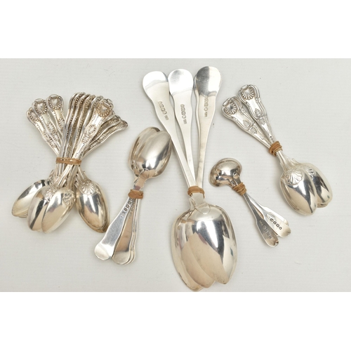 225 - A PART CANTEEN OF 19TH CENTURY FLATWARE, to include six Kings pattern table spoons, engraved with a ... 