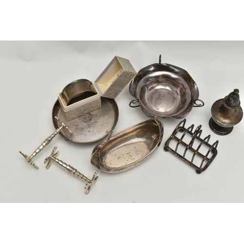 230 - A PARCEL OF SILVER ITEMS, to include two early Victorian knife rests, hallmarked 'John James Keith' ... 