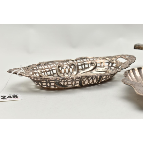 245 - THREE PIECES OF SILVER, to include a small quaich, personal engraving to the handles, hallmarked 'St... 