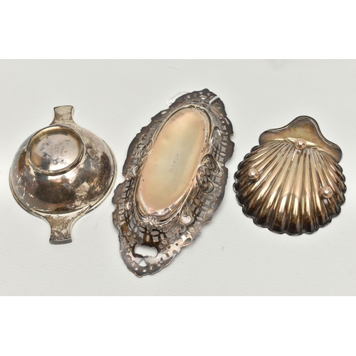 245 - THREE PIECES OF SILVER, to include a small quaich, personal engraving to the handles, hallmarked 'St... 