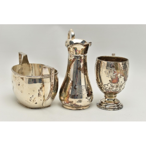 246 - THREE PIECES OF SILVER, to include a polished double handled sugar bowl with gadrooned rim, hallmark... 