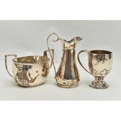 246 - THREE PIECES OF SILVER, to include a polished double handled sugar bowl with gadrooned rim, hallmark... 