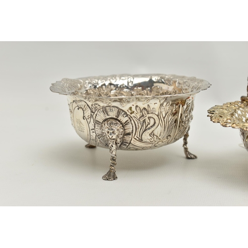 248 - THREE PIECES OF SILVER, to include a gilt pierced basket with engraved crest to the bowl, hallmarked... 