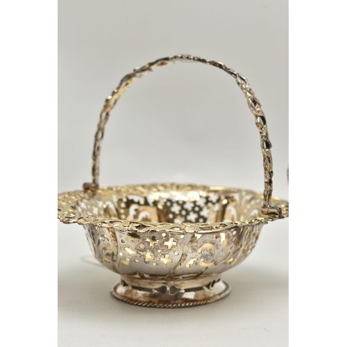 248 - THREE PIECES OF SILVER, to include a gilt pierced basket with engraved crest to the bowl, hallmarked... 