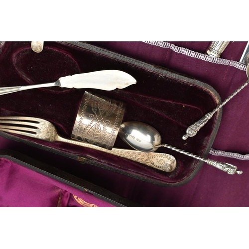 250 - A SELECTION OF SILVER ITEMS, to include a cased set of six silver teaspoons, hallmarked Sheffield, a... 