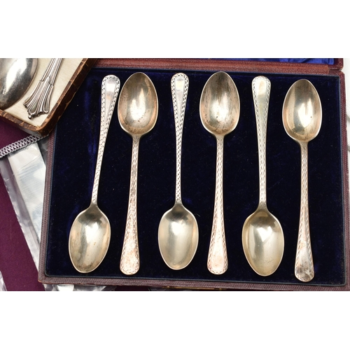 250 - A SELECTION OF SILVER ITEMS, to include a cased set of six silver teaspoons, hallmarked Sheffield, a... 