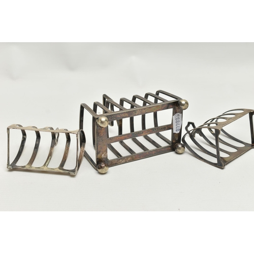 258 - TWO SILVER TOAST RACKS AND AN EP TOAST RACK, two small toast racks, each hallmarked 'Harrods Ltd' Sh... 