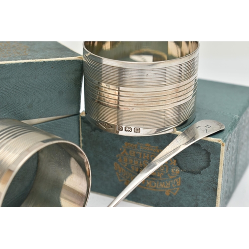 80 - AN ASSORTMENT OF SILVER ITEMS, to include two boxed silver napkin rings, hallmarked 'H Bros' Birming... 