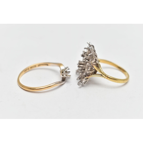 268 - TWO RING MOUNTS, the first a Toi et Moi style mount, stamped 18ct plat, ring size Q 1/2, approximate... 