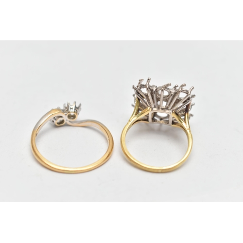 268 - TWO RING MOUNTS, the first a Toi et Moi style mount, stamped 18ct plat, ring size Q 1/2, approximate... 