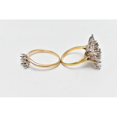 268 - TWO RING MOUNTS, the first a Toi et Moi style mount, stamped 18ct plat, ring size Q 1/2, approximate... 