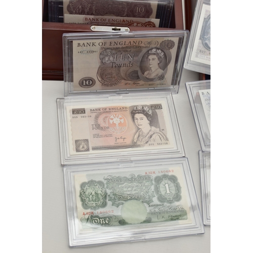 278 - A CASED DISPLAY OF TWELVE UK BANKNOTES THROUGH THE AGES, to include Fforde Ten Shillings 1967 C42N, ... 