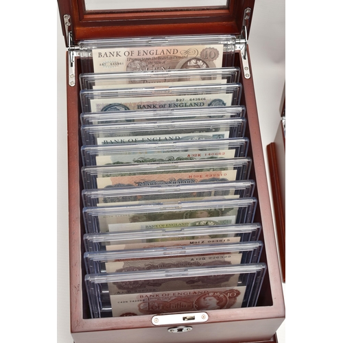 278 - A CASED DISPLAY OF TWELVE UK BANKNOTES THROUGH THE AGES, to include Fforde Ten Shillings 1967 C42N, ... 