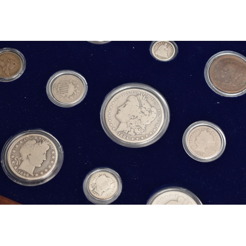 280 - A GLAZED DISPLAY OF THIRTY COMPLETE EISENHOWER DOLLAR COINS 1976-1990, a glazed display of 35 Bejami... 