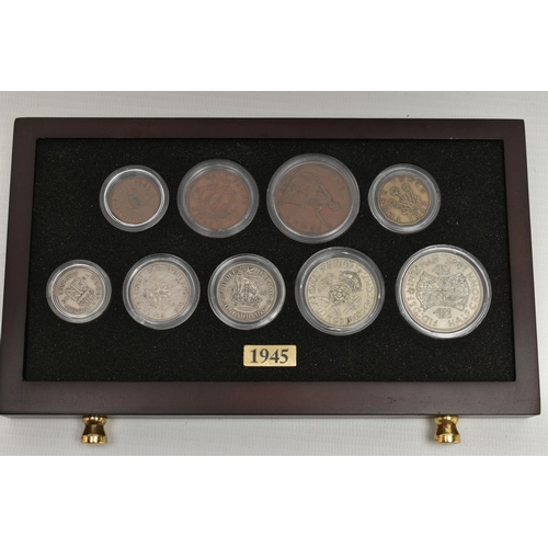 281 - A GLAZED DISPLAY OF EDWARD VII COINS, to include Halfcrown to Farthing circulated coinage with three... 