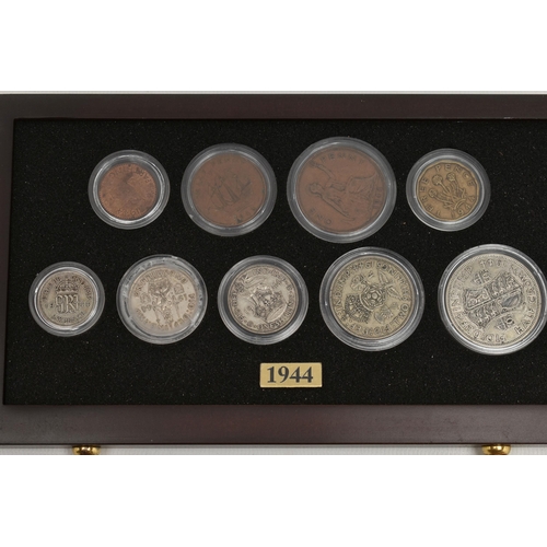 281 - A GLAZED DISPLAY OF EDWARD VII COINS, to include Halfcrown to Farthing circulated coinage with three... 