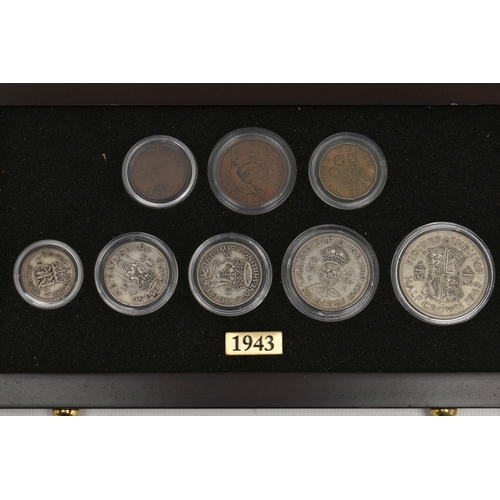 281 - A GLAZED DISPLAY OF EDWARD VII COINS, to include Halfcrown to Farthing circulated coinage with three... 