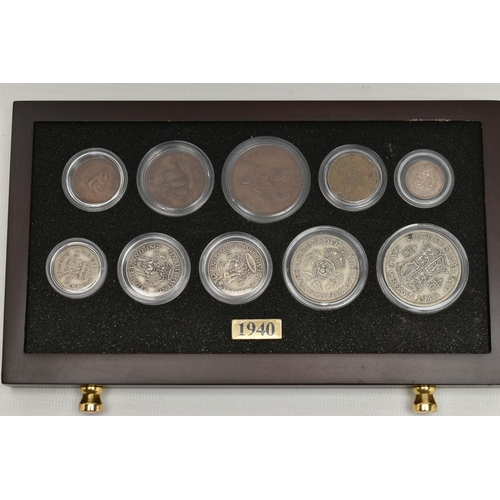 281 - A GLAZED DISPLAY OF EDWARD VII COINS, to include Halfcrown to Farthing circulated coinage with three... 