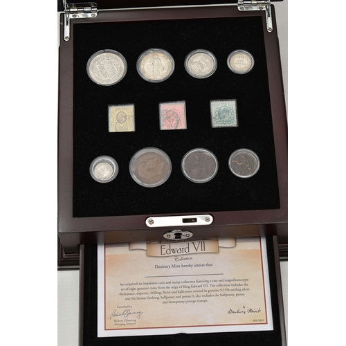 281 - A GLAZED DISPLAY OF EDWARD VII COINS, to include Halfcrown to Farthing circulated coinage with three... 