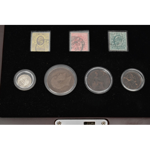 281 - A GLAZED DISPLAY OF EDWARD VII COINS, to include Halfcrown to Farthing circulated coinage with three... 