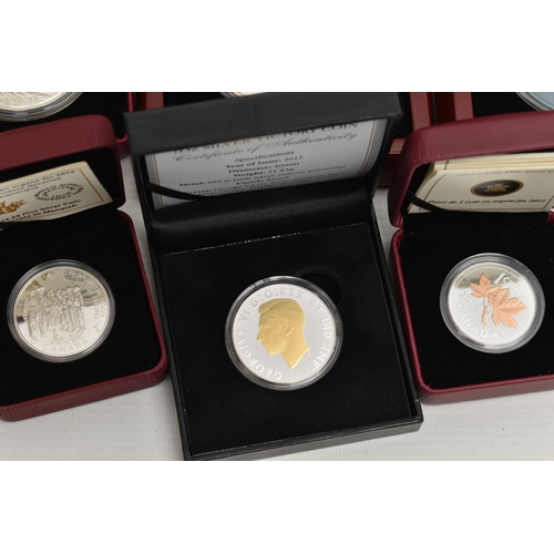 282 - A DISPLAY OF SILVER AND SILVER PROOF COINS, to include Royal Canadian Mints 2013 Proof like 5 Ounce ... 