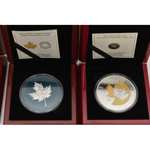 282 - A DISPLAY OF SILVER AND SILVER PROOF COINS, to include Royal Canadian Mints 2013 Proof like 5 Ounce ... 