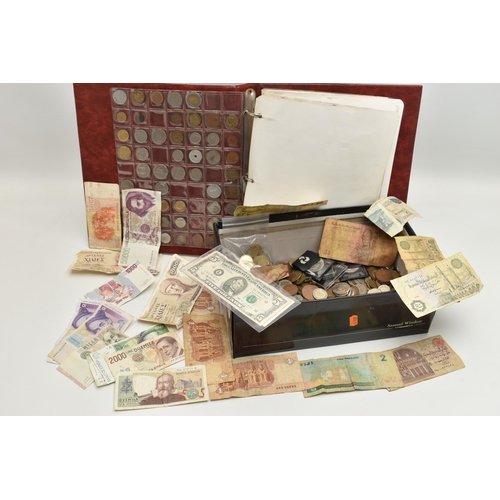 288 - A COIN ALBUM AND SHOE BOX OF WORLD COINS, to include mixed world coins in an album including banknot... 