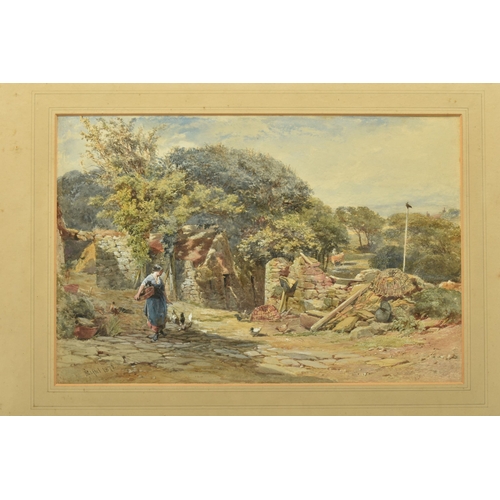 309 - PAUL JACOB NAFTEL (1817-1891) 'FARM YARD, SERK', a female figure is tending to chickens in a ramshac... 