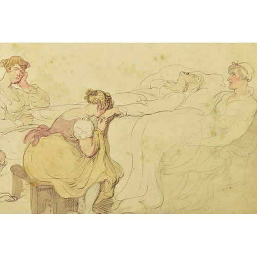 316 - ATTRIBUTED TO THOMAS ROWLANDSON (1756-1827) 'ON HER DEATH BED', a study depicting three female figur... 