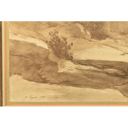 320 - ALPHONSE LEGROS (FRANCE 1837-1911) A RIVER LANDSCAPE, two figures in a boat are tending to a fishing... 