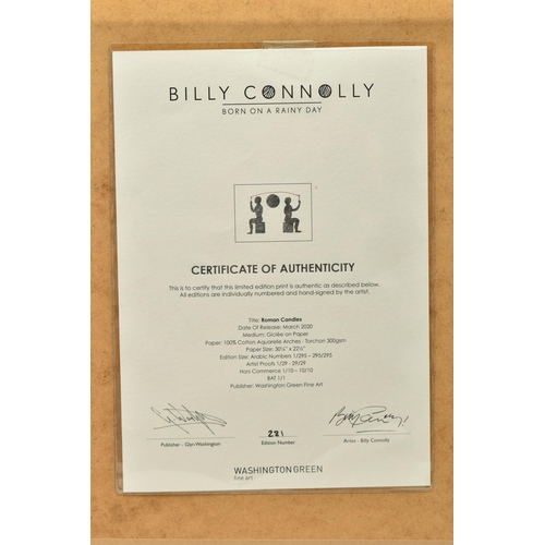 295 - BILLY CONNOLLY (SCOTLAND 1942) 'ROMAN CANDLES', a signed limited edition print depicting two stylise... 