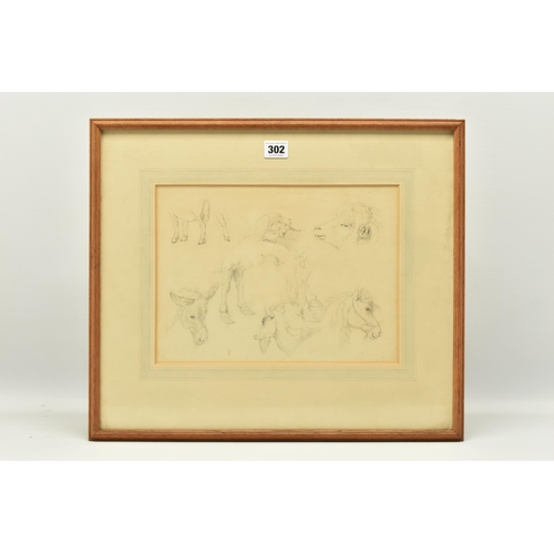 302 - CIRCLE OF ROBERT HILLS (1796-1844), ELEVEN STUDIES OF ANIMALS ON ONE SHEET, no visible signature, at... 