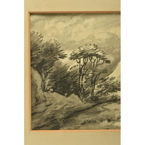 304 - CIRCLE OF THOMAS MONRO (1759-1833) LANDSCAPE WITH TREES AND STEEP HILL, no visible signature, charco... 