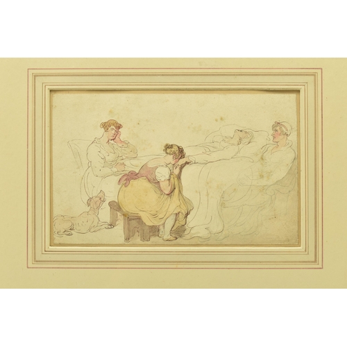 316 - ATTRIBUTED TO THOMAS ROWLANDSON (1756-1827) 'ON HER DEATH BED', a study depicting three female figur... 