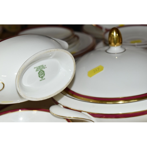 347 - A MINTON 'SATURN' PATTERN DINNER SET, comprising two circular covered tureens, seven dinner plates, ... 