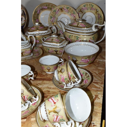 355 - AN EARLY 19TH CENTURY SWANSEA PORCELAIN TEA SERVICE, pattern no. 257, decorated with pink and green ... 