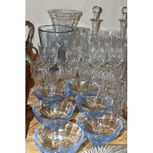 357 - A GROUP OF GLASS WARES, to include a Victorian Nailsea style double gimmel flask with white feathere... 